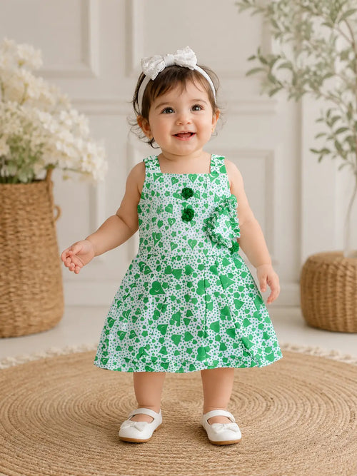 2 Pcs Girl's Cotton Lawn Printed Frock And Trouser Set
