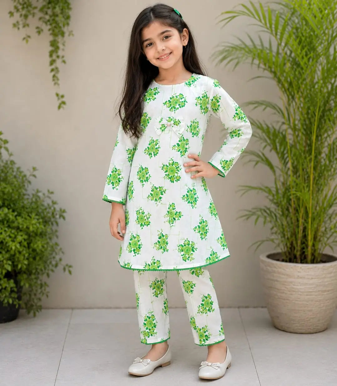2 Pcs Girl's Stitched Cotton Printed Frock