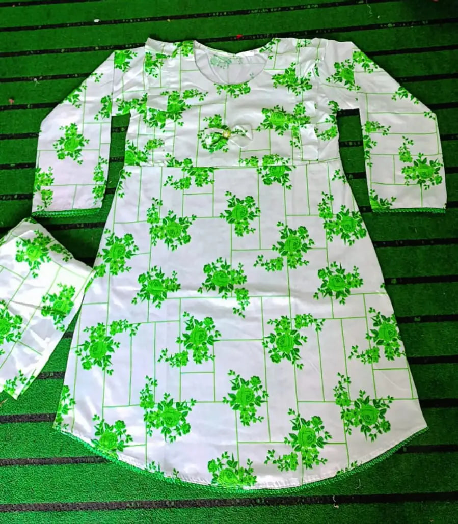 2 Pcs Girl's Stitched Cotton Printed Frock