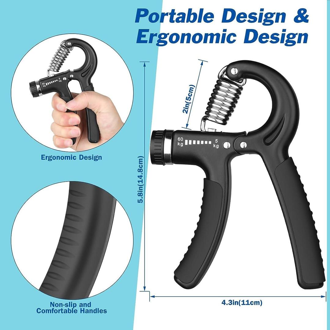 Hand Gripper Adjustable Resistance 5kg-60kg ABS Black